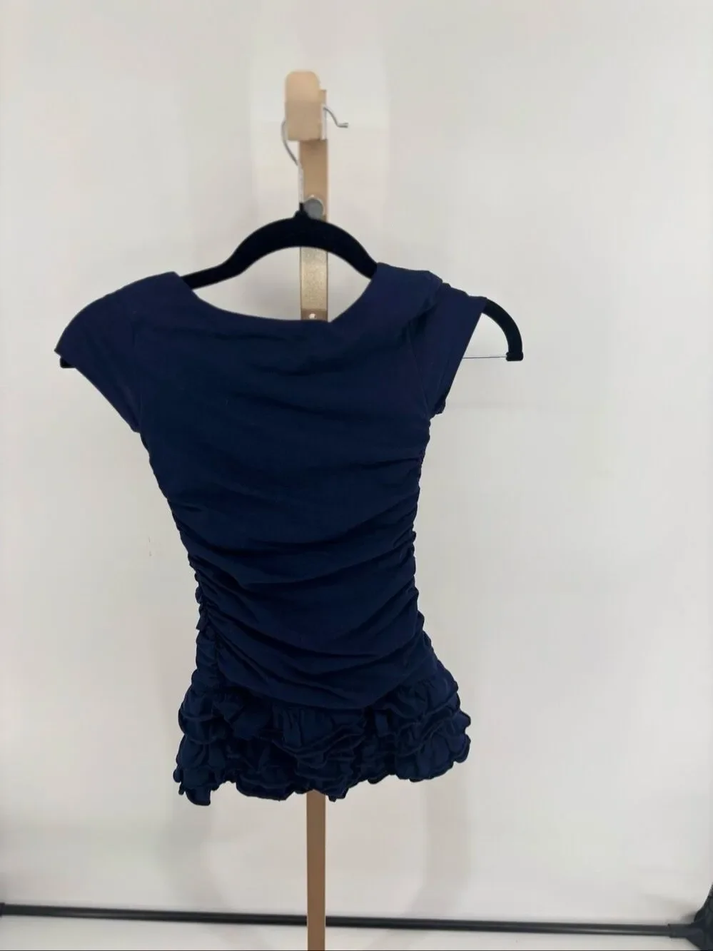 Ralph Lauren Girls Size 5 Cap Sleeve Navy Dress Ruched Ruffled Hem Nautical Prep